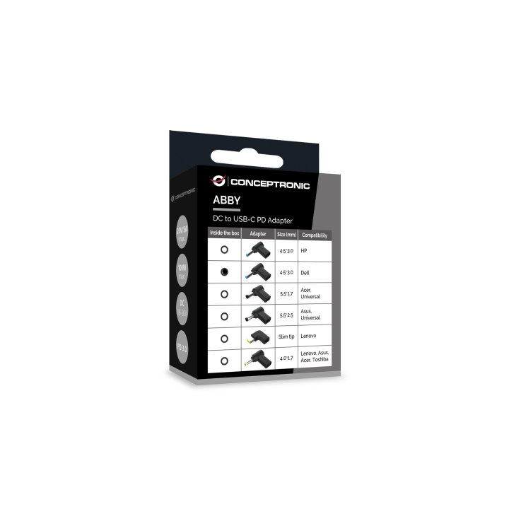 Adaptador Tip Cargador Conceptronic Usb-c A Dc  Dell 4.5x3.0mm, 18-20v