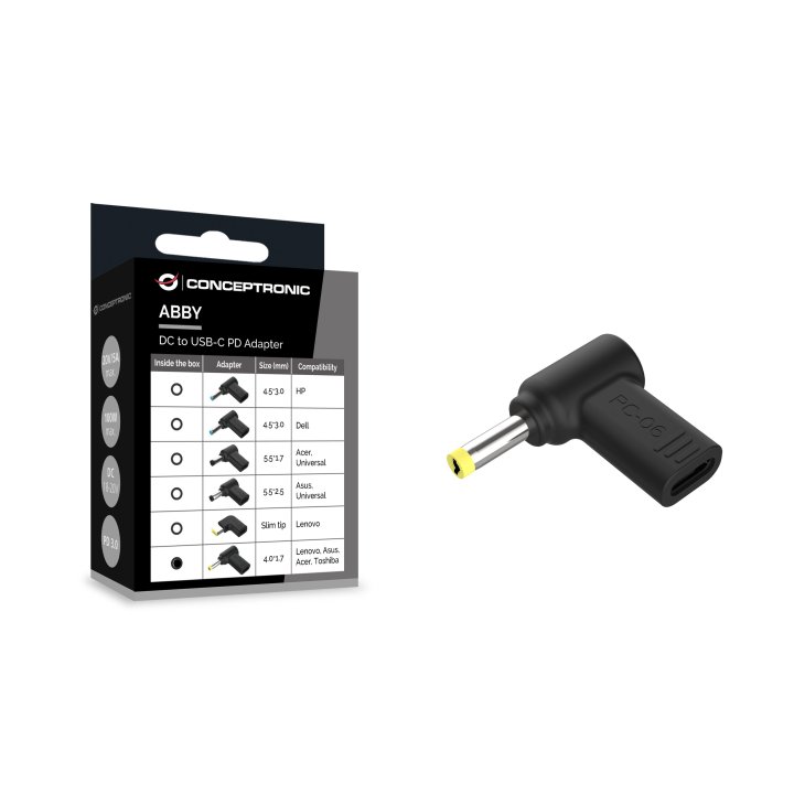 Adaptador Tip Cargador Conceptronic Usb-c A Dc Lenovo asus acer toshiba 4.0x1.7mm, 18-20v

