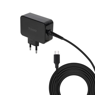 Cargador De Pared Tooq Tqlc-usbcgan65pd Usb-c Pd 65w Con Sistema Gan Color Negro