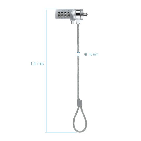 Cable De Seguridad Portatiles monitores televisiones Tooq Tqclk0015 Con Combinación 1.5 M Sistema Kensington