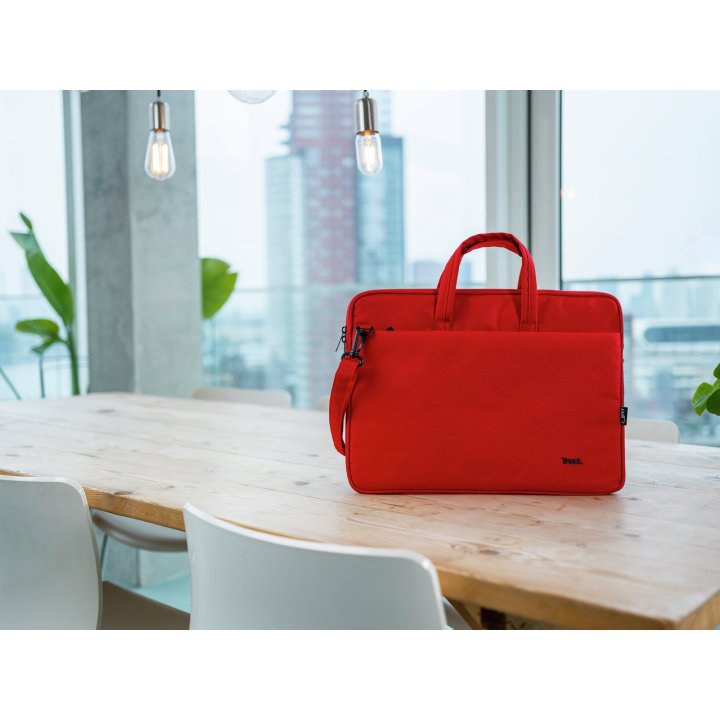 Maletin Trust Bologna Eco Para Portatiles Hasta 16" - Compartimento Principal Acolchado - Color Rojo 24449