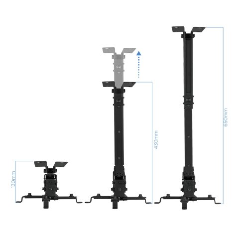 Soporte De Proyector Techo Tooq Pj2012t-b Regulación 130-650mm Inclinable Max. 20kg Negro