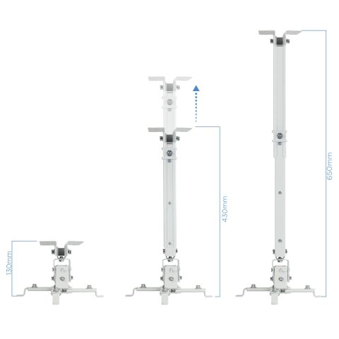 Soporte De Proyector Techo Tooq Pj2012t-b Regulación 130-650mm Inclinable Max. 20kg Blanco
