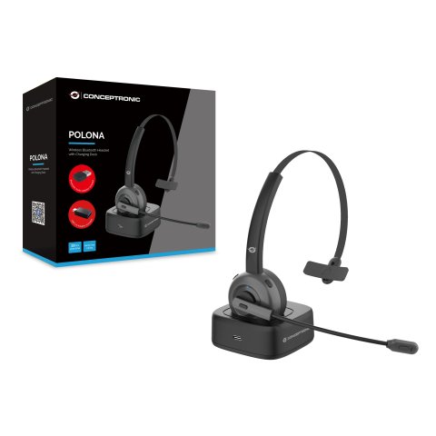 Headset Bluetooth Conceptronic Con Base De Carga Adaptador Bluetooth Incluido Polona03bda