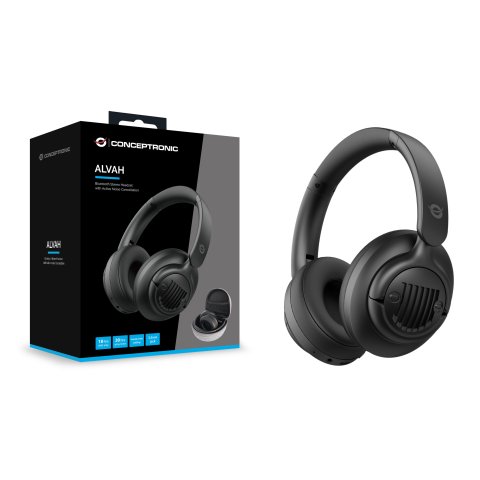 Headset Bluetooth Conceptronic Alvah02b Con Cancelacion De Ruido Carga Usb-c Entrada 1xjack 3.5mm Bateria 30h Plegable