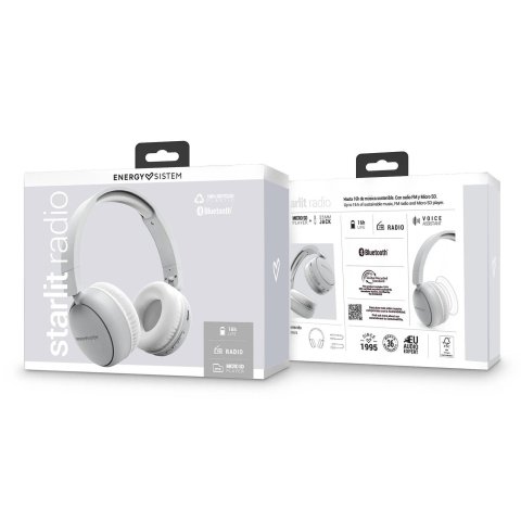Headset Bluetooth Energy System Starlit Bt 5.3 Y Jack 3.5 Bateria 16h Microfono Radio Fm Microsd Color Blanco