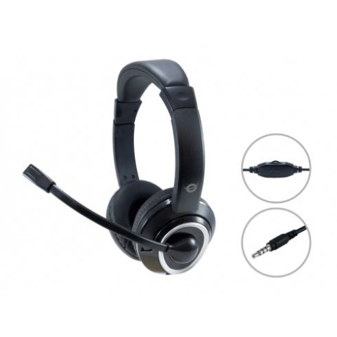 Headset Conceptronic Polona Conexion Jack 3.5mm Microfono Flexible Control De Volume Color Negro