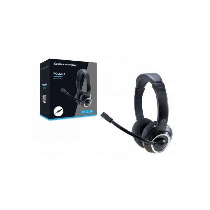 Headset Conceptronic Polona Conexion Jack 3.5mm Microfono Flexible Control De Volume Color Negro