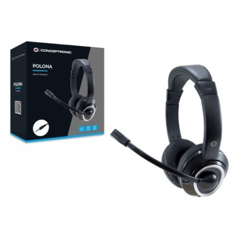 Headset Conceptronic Polona Conexion Jack 3.5mm Microfono Flexible Control De Volume Color Negro