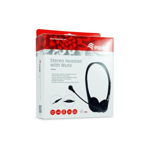 Headset Equip Life Conexion Jack 3.5mm Microfono Flexible Control De Volumen Y Mute Color Negro