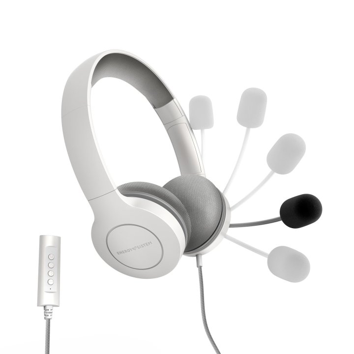Headset Energy Sistem Office 3 White Diadema Ajustable Microfono Retractil Conexion Jack 3.5mm Y Usb