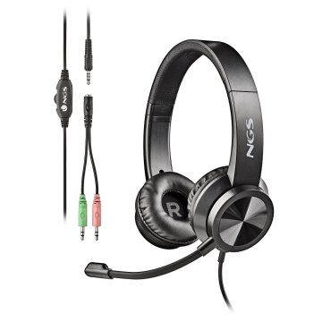 Headset Ngs Msx11 Pro Estereo 20hz 105db Jack 3.5+adaptador Doble Negro Brillo