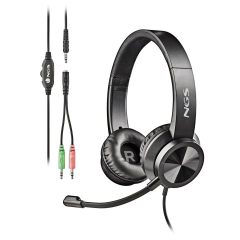 Headset Ngs Msx11 Pro Estereo 20hz 105db Jack 3.5+adaptador Doble Negro Brillo