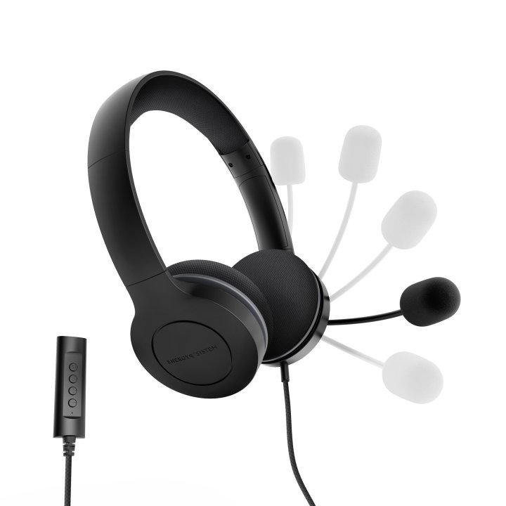 Headset Energy Sistem Office 3 Black Diadema Con Almoadilla Microfono Ajustable Jack 3.5mm Y Usb-a Control Devolumeno Silenci