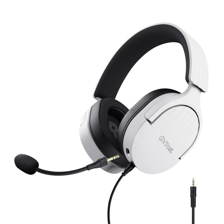 Headset Trust Gaming Gxt 489 Blanco Fayzo 25210 Microfono Desmontable Plegable Cable Trenzado 1,2m Jack 3.5mm Control Remoto