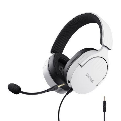 Headset Trust Gaming Gxt 489 Blanco Fayzo 25210 Microfono Desmontable Plegable Cable Trenzado 1,2m Jack 3.5mm Control Remoto