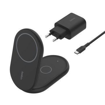 Base De Carga Inalambrica 2 En 1 Belkin Wiz028vfbk Magnetica Qi2 15w Plegable Negro 