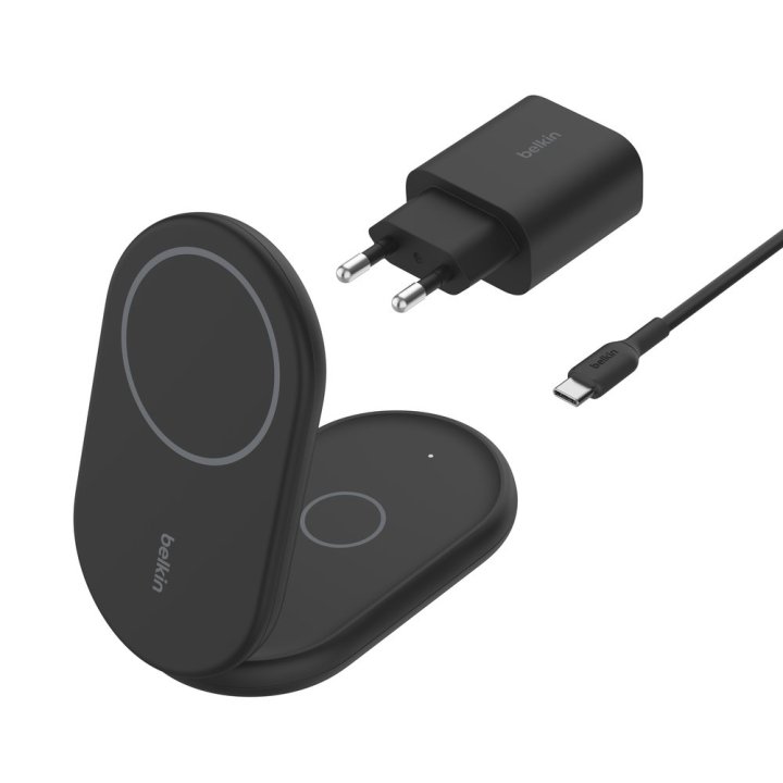 Base De Carga Inalambrica 2 En 1 Belkin Wiz028vfbk Magnetica Qi2 15w Plegable Negro 