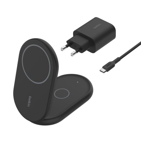 Base De Carga Inalambrica 2 En 1 Belkin Wiz028vfbk Magnetica Qi2 15w Plegable Negro 