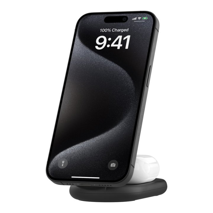 Base De Carga Inalambrica 2 En 1 Belkin Wiz028vfbk Magnetica Qi2 15w Plegable Negro 