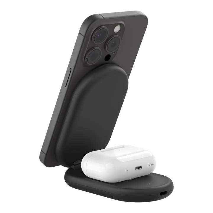 Base De Carga Inalambrica 2 En 1 Belkin Wiz028vfbk Magnetica Qi2 15w Plegable Negro 