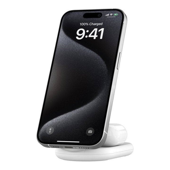 Base De Carga Inalambrica 2 En 1 Belkin Wiz028vfwh Magnetica Qi2 15w Plegable Blanca