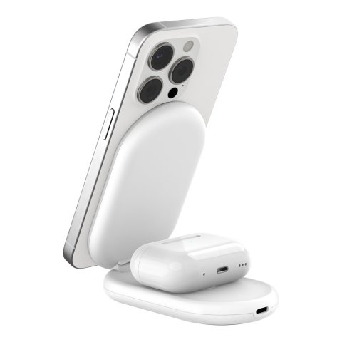Base De Carga Inalambrica 2 En 1 Belkin Wiz028vfwh Magnetica Qi2 15w Plegable Blanca