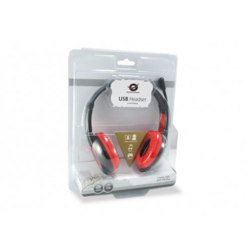 Headset Conceptronic Chatstar2u2r Usb Microfono Flexible Control De Volumen Color Negro   Rojo Cchatstaru2r
