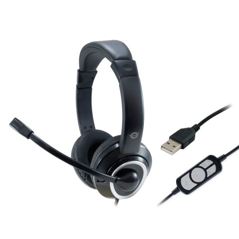 Headset Conceptronic Polona Usb Microfono Flexible Control De Volumen Color Negro   Blanco