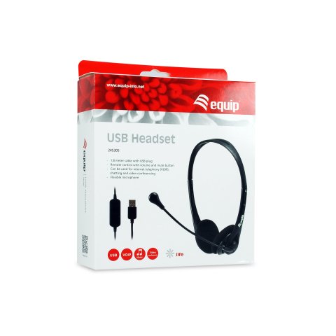 Headset Usb Equip Life Microfono Flexible Control De Volumen Mute Color Negro