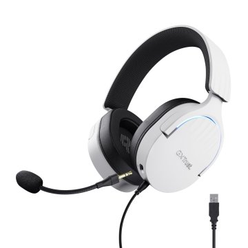 Headset Trust Gaming Gxt 490 Blanco Fayzo 25302 Usb 7.1 Microfono Desmontable Y Flexible Iluminacion Rgb Auriculares Giratori