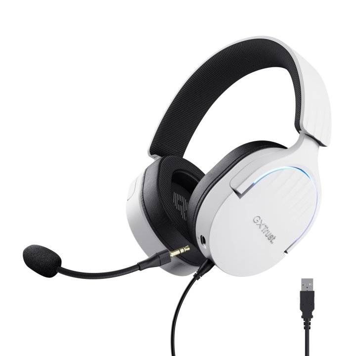 Headset Trust Gaming Gxt 490 Blanco Fayzo 25302 Usb 7.1 Microfono Desmontable Y Flexible Iluminacion Rgb Auriculares Giratori