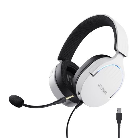 Headset Trust Gaming Gxt 490 Blanco Fayzo 25302 Usb 7.1 Microfono Desmontable Y Flexible Iluminacion Rgb Auriculares Giratori