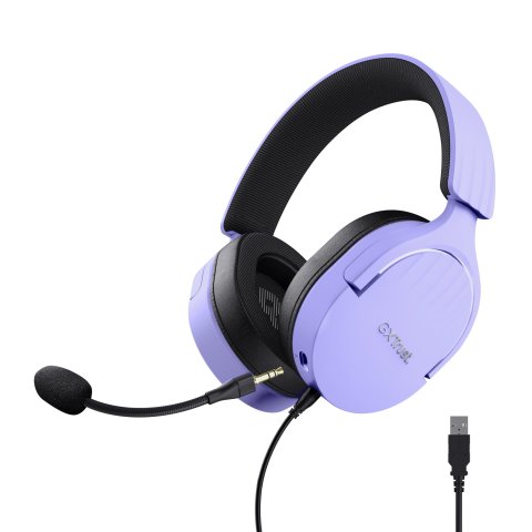 Headset Trust Gaming Gxt 490 Morado Fayzo 25303 Usb 7.1 Microfono Desmontable Y Flexible Iluminacion Rgb Auriculares Giratori