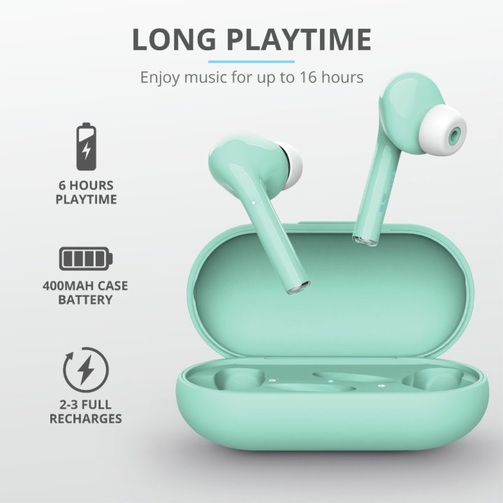Headset Intrauditivo Bluetooth Trust Nika Touch Tactil Base Recargable Color Turquesa 23703 -liq