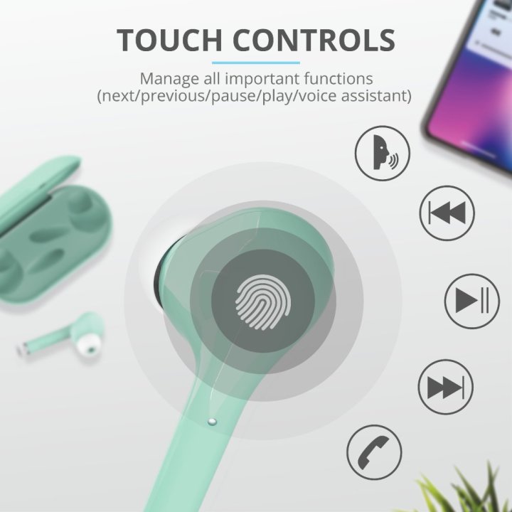 Headset Intrauditivo Bluetooth Trust Nika Touch Tactil Base Recargable Color Turquesa 23703 -liq