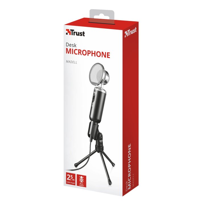 Microfono Trust Madell Desktop - Angulo Ajustable - Boton Mute - Cable De 2.5m - Jack 3.5mm - Rejilla Desmont. 21672