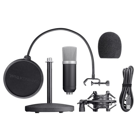 Microfono Trust Gxt 252 Emita - Pc Patron Cardioide - Incluye Soporte Y Estuche - Filtro Pantalla - Cable De 1.8m - Usb 21753