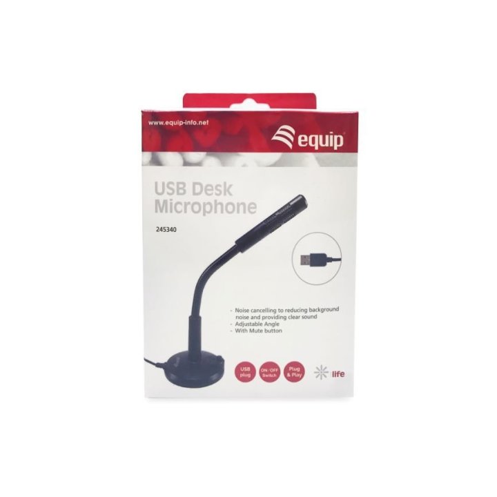 Microfono Sobremesa Equip Life Onmidireccional Usb Brazo Flexible Boton Mute
