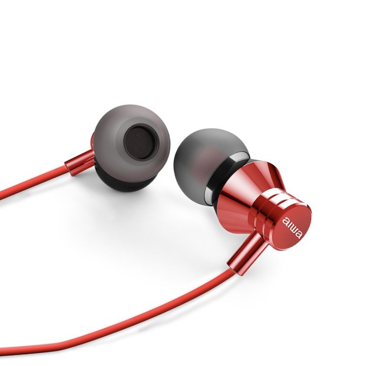 Auricular Intrauditivo Aiwa Estm-50rd Red 3.5mm Driver Neodimio 10mm Dinamico Micro Controlador Remoto Cable 1.2m