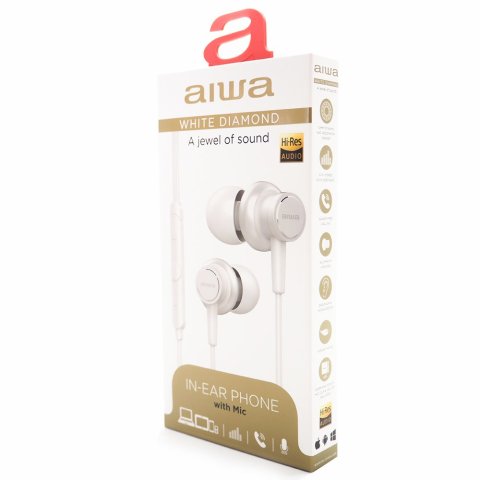 Auricular Intrauditivo Aiwa Estm-500wt White Diamond Carcasa De Alumino Driver 10mm Con Iman N40 Y Diafragma De Titanio Contr