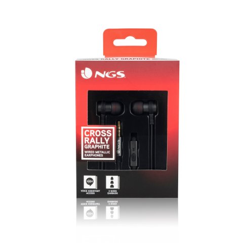 Auriculares Metálicos Ngs Cross Rally Graphite- Cable Plano 1.2m -control De Volumen - Tecnología Voice Assistant- 3.5mm