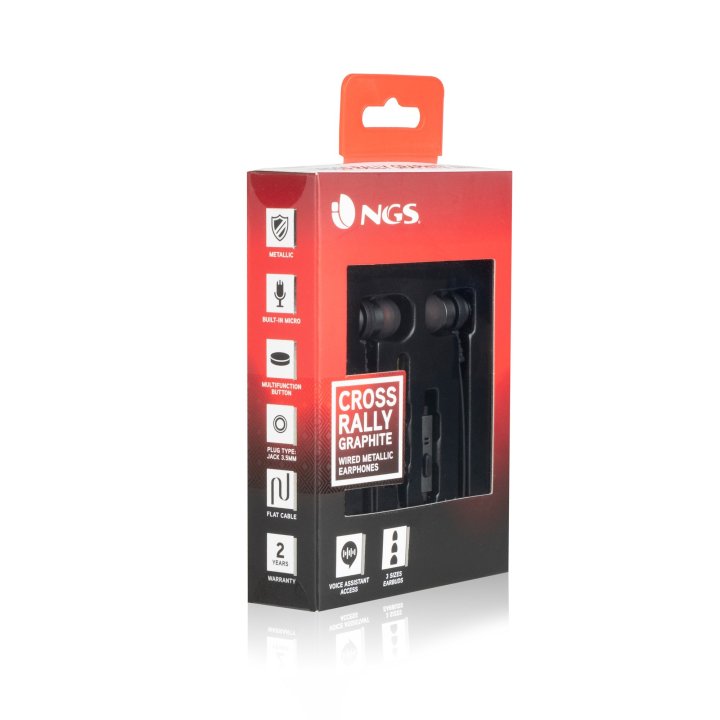 Auriculares Metálicos Ngs Cross Rally Graphite- Cable Plano 1.2m -control De Volumen - Tecnología Voice Assistant- 3.5mm