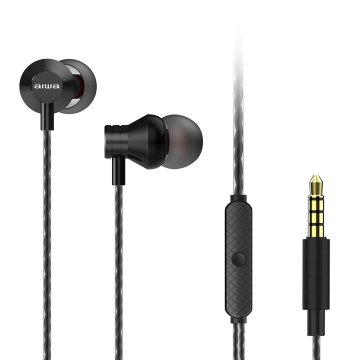 Auricular Intrauditivo Aiwa Estm-50bk Black 3.5mm Driver Neodimio 10mm Dinamico Micro Controlador Remoto Cable 1.2m