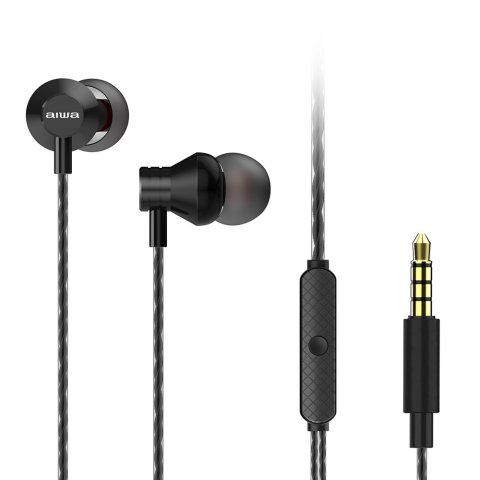 Auricular Intrauditivo Aiwa Estm-50bk Black 3.5mm Driver Neodimio 10mm Dinamico Micro Controlador Remoto Cable 1.2m
