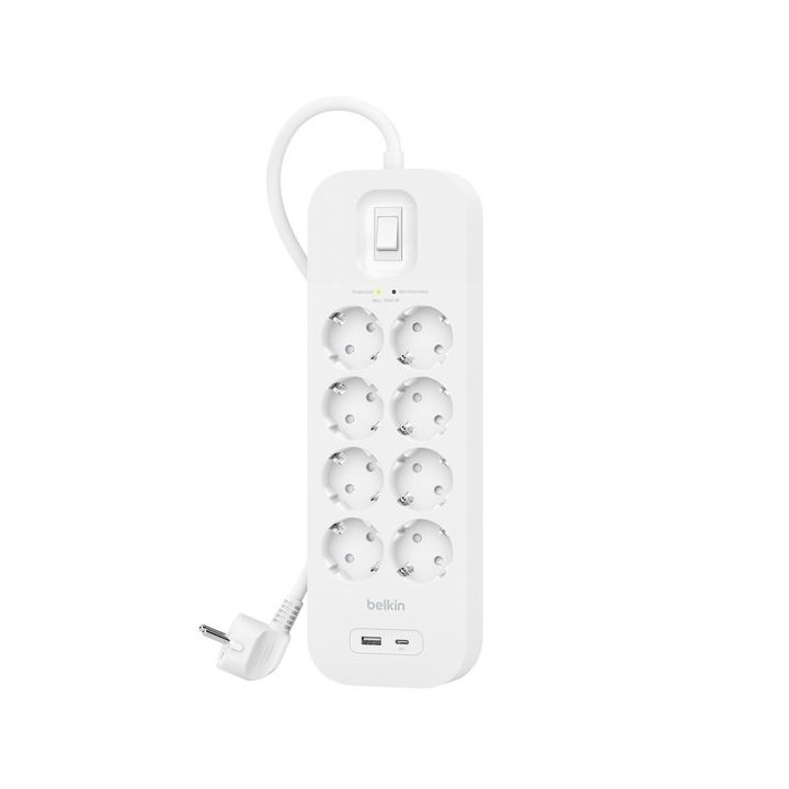 Regleta Alimentacion Belkin Srb004vf2m De Proteccion Contra Sobretensiones 8 Tomas Boton Apagado Dual Usb-c