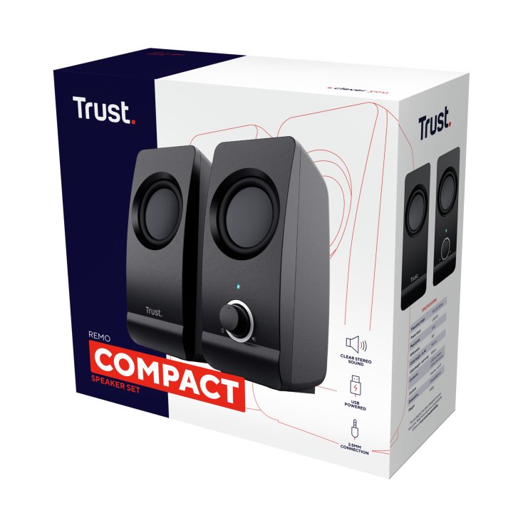Altavoces 2.0 Trust 2.0 Remo Speaker Set 8w Rms Alimentados Por Usb Control Volumen Negro 17595