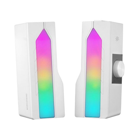 Altavoces 2.0 Bluetooth Mars Gaming Msduo White 2 En 1 Convertible En Sobremesa 2.0 O Soundbar Bt 5.0 Iluminacion Rgb
