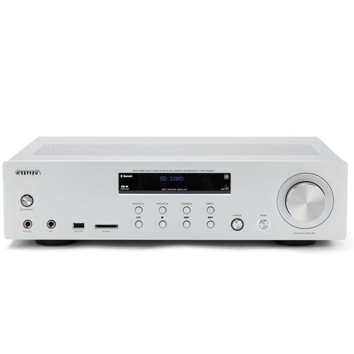 Amplificador Bluetooth Aiwa Amu-120bt Silver Estereo De 120w Rms 7 Entradas Analogicas Phono Y Bt 5.0 Usb sd