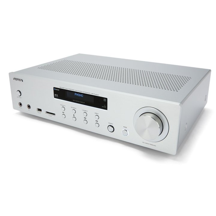 Amplificador Bluetooth Aiwa Amu-120bt Silver Estereo De 120w Rms 7 Entradas Analogicas Phono Y Bt 5.0 Usb sd